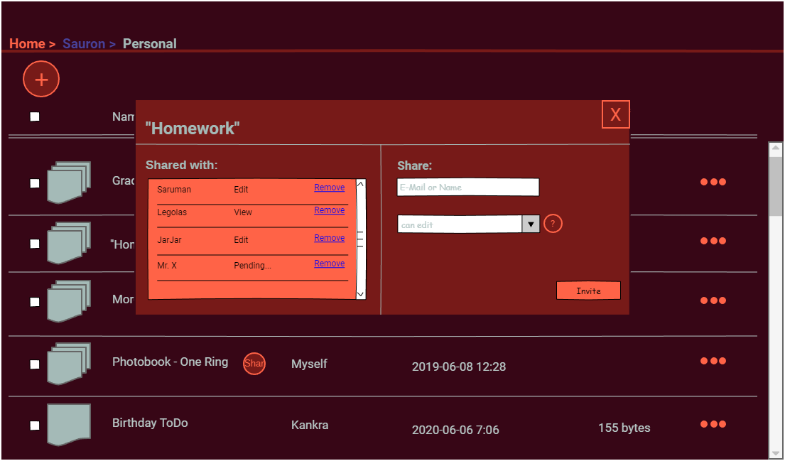 Mockup: Share files and directories